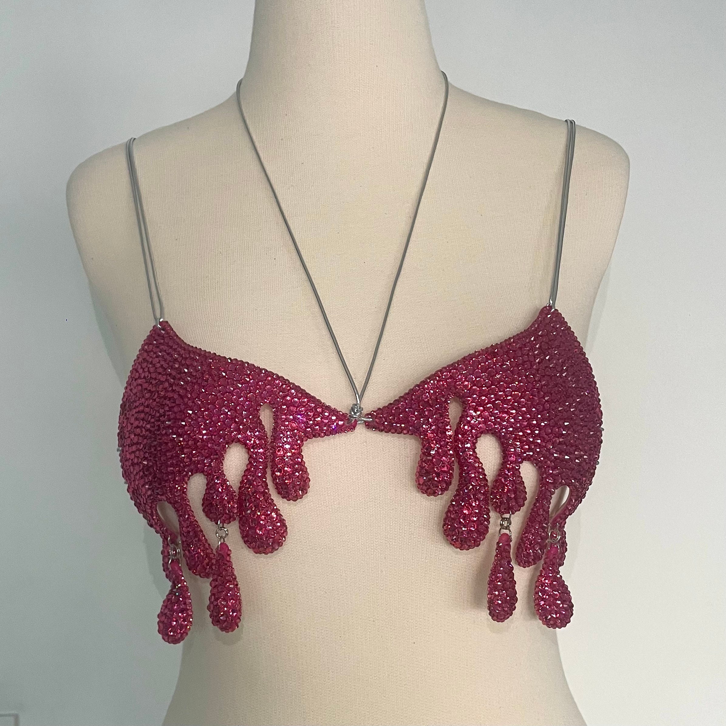 3D printed DRIPPING PINK crystal bra