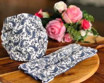 TRIPLE layer FACE Covering made in Australia - Reversible, washable | Cotton - Protective Fashion | Free Shipping -| Blue&Whites