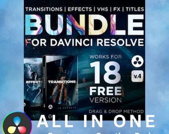 Paquete de ajustes preestablecidos de montaje para Davinci Resolve/transiciones de vídeo, títulos, efectos, VHS, LUT, sonidos FX, revelación de logotipos y más gráficos en movimiento