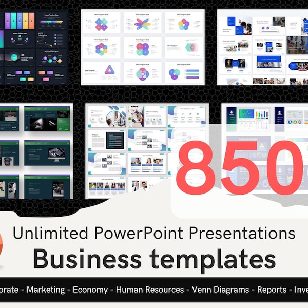 850+ Business PowerPoint Templates Slide Bundle PPTX  / Marketing Presentation, Corporate Slides, Business Plan, Human Resources, Timelines