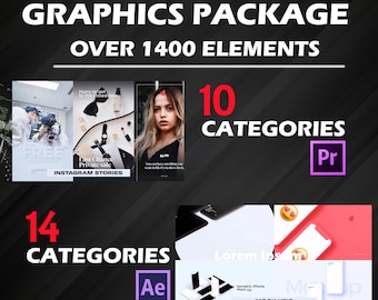 1400+ Seamless Elements Graphics For Premiere Pro/After Effects Video Transitions/ Typography/ Shapes/ Infographics Icons drag-n-drop Preset