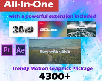 Más de 4300 transiciones de vídeo fluidas, gráficos en movimiento para Premiere Pro y After Effects, ajustes preestablecidos de Instagram/Glitch Sound FX, arrastrar y soltar