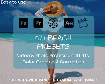 50 ajustes preestablecidos de LUT de vídeo de Beach Time /Summer Vibe/Sea and Ocean LUT preset/Film Pack para Davinci Resolve, Final Cut Pro, Premiere Pro/Instagram