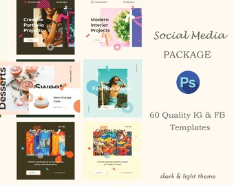 60 Quality Instagram and Facebook Social Media Templates performed in a Dark and Light Version for Photoshop / Editable colors, fonts, image