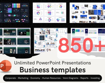 Más de 850 plantillas de PowerPoint para empresas Paquete de diapositivas PPTX/presentación de marketing, diapositivas corporativas, plan de negocios, recursos humanos, cronogramas
