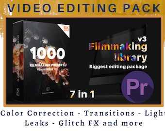 Effects Pack with 1000 Elements for Premiere Pro / Video Transitions, Color Correction, Glitch FX, Filmmaking library,  Editor, Sound FX