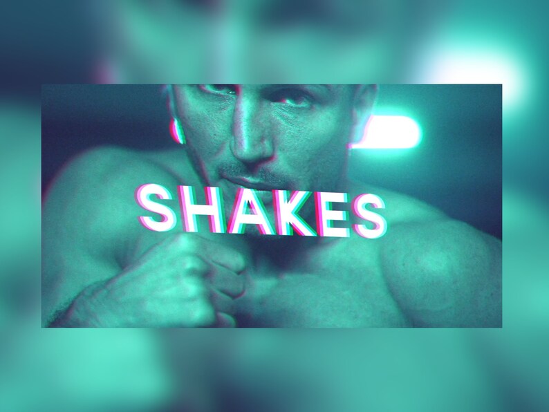 May include: A digitally enhanced image featuring a muscular person with the word "SHAKES" in a 3D effect. The text is white with red and blue outlines, set against a teal and dark background.