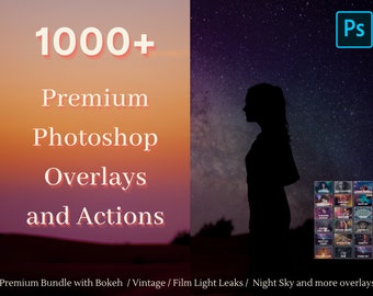 Más de 1000 superposiciones y acciones premium HD para Photoshop Bundle / Agregar bokeh, efecto de lluvia, humo realista, fotografía digital de fondo profesional