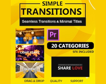 475 transiciones fluidas y 50 títulos mínimos para Premiere Pro arrastrar y soltar / Fácil de usar / 3D HD / Transiciones de video / Fugas de luz / Fallo