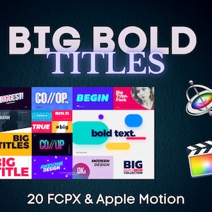 Apple Motion 5 および Final Cut Pro X 用の大きくて大胆なタイトル パック - 4K あらゆる解像度でシームレス - ドラッグ アンド ドロップ - FCPX ファイル - モーション グラフィックス