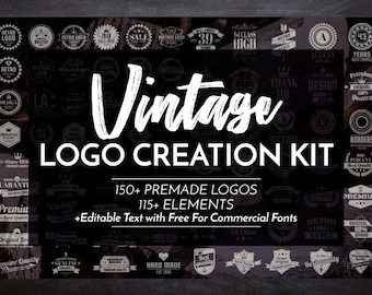 Vintage Logo Creation Kit for Adobe Illustrator and Photoshop  - Design Set - 150+ Premade Logos - AEP, PNG,PSD files - 115+ Elements