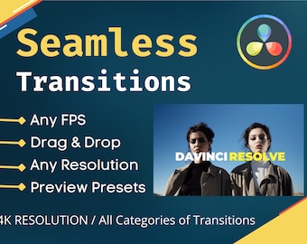 Video Transitions For DaVinci Resolve - Swipes/Zoom/Light/Glitches/Cinematic/Glitch/Warp 4K Any Resolution Seamless - Drag & Drop