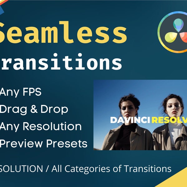 Video Transitions For DaVinci Resolve - Swipes/Zoom/Light/Glitches/Cinematic/Glitch/Warp 4K Any Resolution Seamless - Drag & Drop