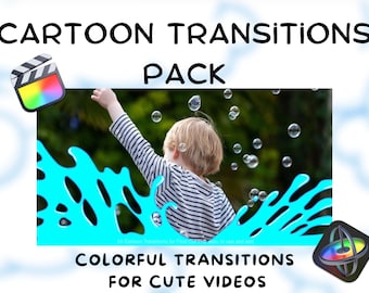 Transiciones de vídeo de dibujos animados: totalmente personalizable en Final Cut Pro / Apple Motion Animation Elements 2D / Fondos coloridos / Efectos / FCPX