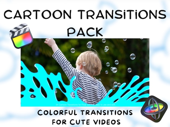 Cartoon Video Transitions - Fully Customizable on Final Cut Pro / Apple Motion Animation Elements 2D / Colorful Backgrounds / Effects / FCPX