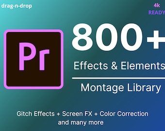 Biblioteca de Premiere: los efectos más útiles: más de 800 efectos y elementos para Premiere Pro /4K Ready / Cromática /Efectos de falla/Transiciones de Twitch