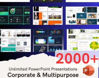 Más de 2000 plantillas de presentación multipropósito de PowerPoint Paquete de diapositivas PPTX totalmente editable, versión oscura y clara, salud, empresa, arquitectura