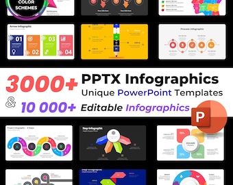 Paquete de 3000 presentaciones de PowerPoint con infografías, diapositivas totalmente editables, gráficos, diagramas, líneas de tiempo, negocios, planificación, FODA