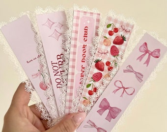 Lace Bow Pink Coquette Bookmarks for Bookish Romance Readers