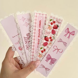 Lace Bow Pink Coquette Bookmarks for Bookish Romance Readers