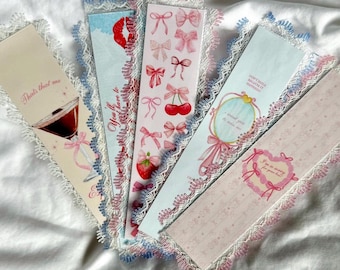 Sabrina Carpenter Inspired Lyric Bookmarks with Pink Blue Lace for Bookish Romance Readers Coquette Book Lovers| Coffee|