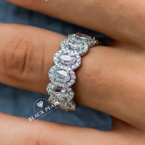 Oval Cut Lab Grown Diamond Eternity Wedding Band Solid Gold Half Eternity Band Oval & Round Band Birthday Gift Half Eternity Ring Gift