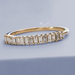 0.30 Ct Baguette Lab Grown Diamond Wedding Band Eco Friendly Diamond Half Eternity Band Minimalist Matching Diamond Band For Wedding Gift