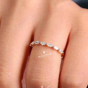 0.40 Ct Vintage Moissanite Marquise Cut Band Half Eternity Ring Marquise unique Wedding Band Anniversary Gift for Her Stacking Matching Ring