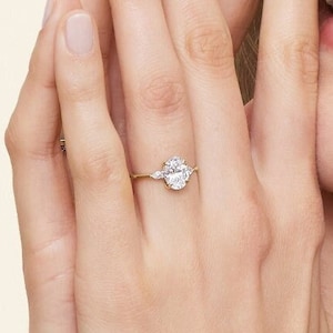 1 to 2 Ct Oval & Pear Cut Three Stone Lab Grown Diamond Ring, Lab Grown Diamond Promise Ring,  Anniversary Gift, Birthday Gift, Gift for her