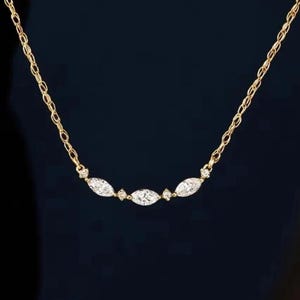 0.80 CTW Labor gewachsene Diamant Anhänger Halskette 14K Gold Marquise & Rundschliff Diamant Halskette, Zierliche Anhänger Schmuck Push Geschenk für Sie