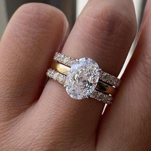 1 to 3 ct Lab Grown Diamond Solitaire Engagement Ring,Oval Engagement Ring with two Wedding Band, Wedding Bridal Set for Her,Rings for Women