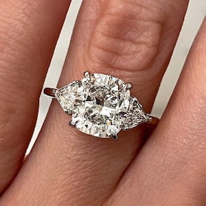 1 to 2 Ct Cushion Cut Lab Grown Three Stone Engagement Ring, Wedding Bridal Ring, Three Stone Solitaire Ring For Women, Cushion Diamond Ring