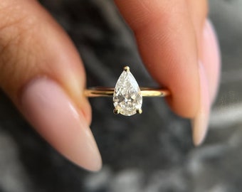 Solitär Labor gewachsener Verlobungsring, 1 CT-Labor erstellter Birnen Diamantring, Birnen-Labor Diamantring, Versprechen Ehering, Jubiläumsgeschenk Ring.
