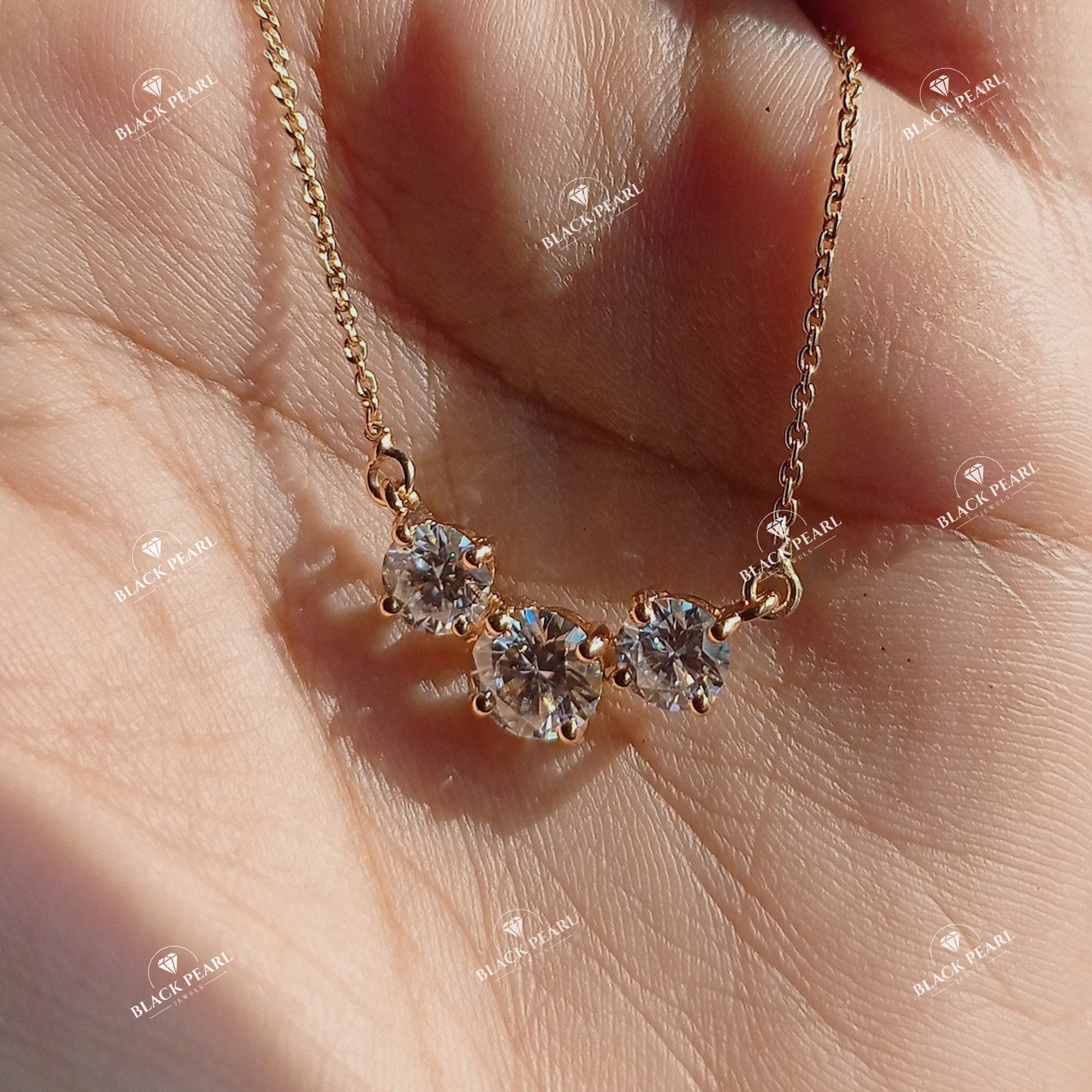 3 Stone Diamond Necklace Etsy Australia