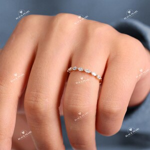 0.40 Ct Vintage Moissanite Marquise Cut Band Half Eternity Ring Marquise unique Wedding Band Anniversary Gift for Her Stacking Matching Ring
