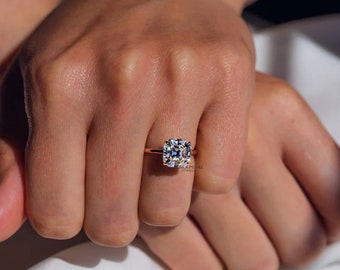 Anillo de compromiso solitario, diamante cultivado en laboratorio de 2 quilates E/VS, anillos de promesa, anillos de boda para mujeres, anillo hecho a mano, anillo de aniversario para mujeres.