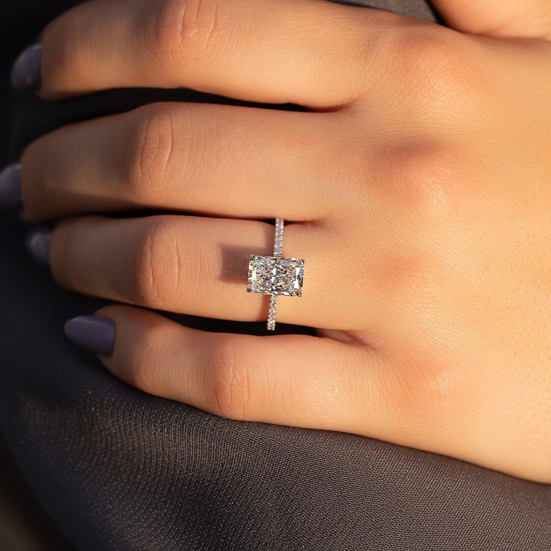 Inconspicuous Rings Hidden Halo Engagement Ring, IGI Certified Radiant Cut Lab Grown ...