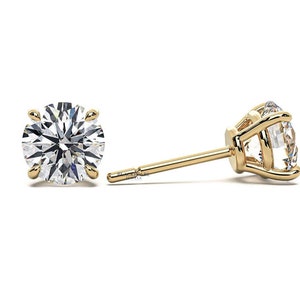 Round Cut Lab Grown Diamond Stud Earrings 0.50 To 2.00 TCW Solitaire Diamond Stud Earrings CVD Diamond Everyday Earrings Gift For Men Women