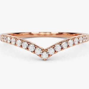 0.20 CT V Shaped Band, Lab diamond Wedding Band For Women, V Shape Ring, Chevron Band, Curved Wedding Band, Solid Gold Ring, V Wedding Band