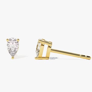 1 Ct Lab Grown Diamond Pear Cut Stud Earrings -Gold Teardrop Design,Minimalist Elegance for a Perfect Anniversary Gift - 2 Earrings (pair)