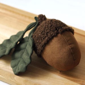 Acorn Pillow – Autumn Decor Accent Cushion, Faux Suede and Boucle