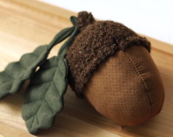 Acorn Pillow – Autumn Decor Accent Cushion, Faux Suede and Boucle