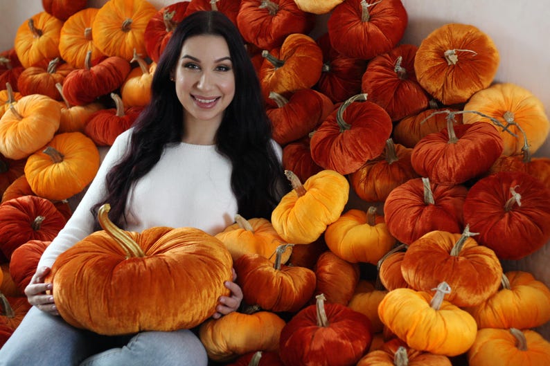 Velvet Pumpkins with Real Stems - Create your own set image 3