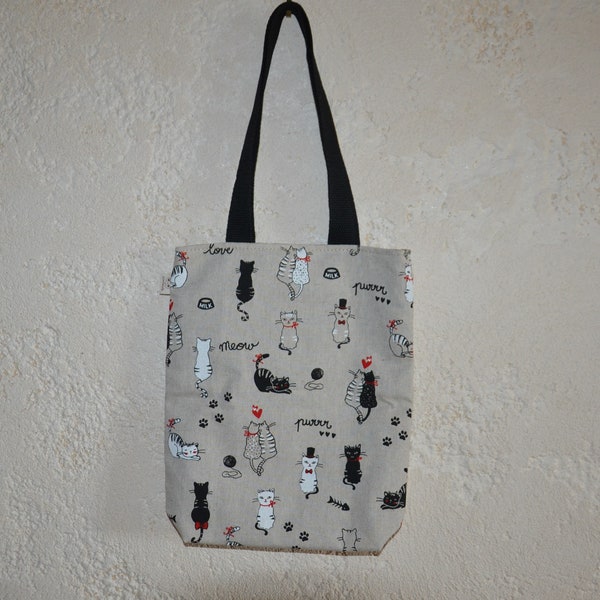 Tote bag CHATS petite taille, idéal enfant ado, sac cabas, sac fourre-tout, en tissus coton épais, doublé.