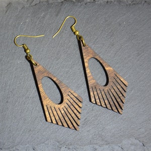 Handmade boho style wooden earrings for pierced ears. image 4