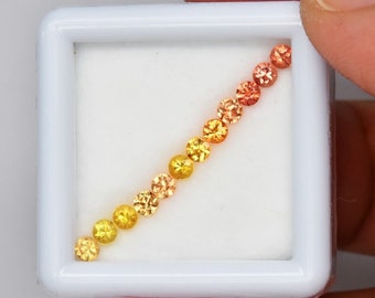 UAU! Lote de safiras SONGEA, lapidação redonda brilhante, 1,17 ct, TW, 12 peças! Safiras laranja, pêssego e amarelas, lapidadas em formato redondo, safiras arco-íris para joias!