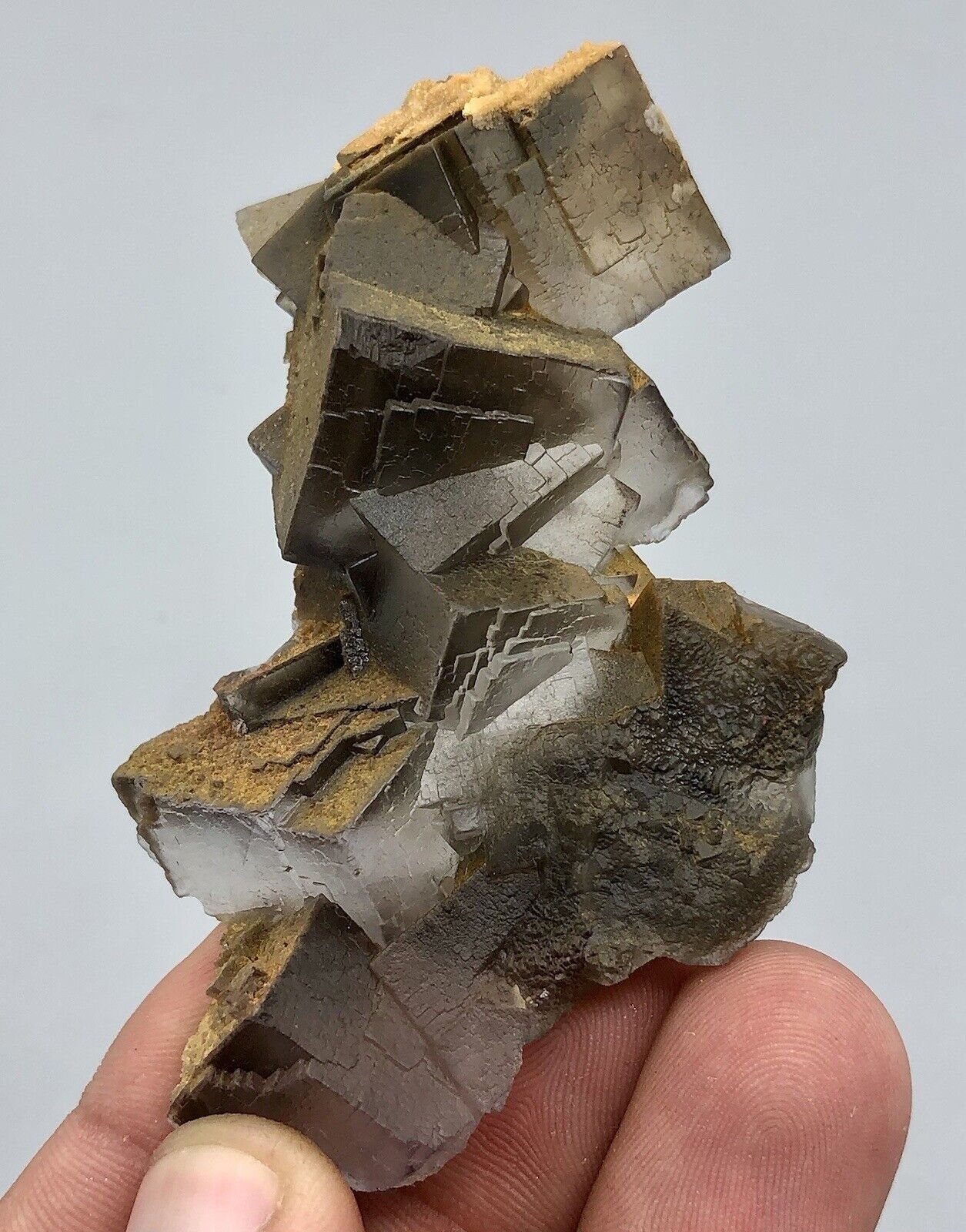 素晴らしい！方解石の結晶をまとった蛍石結晶。端が尖った蛍石結晶。84