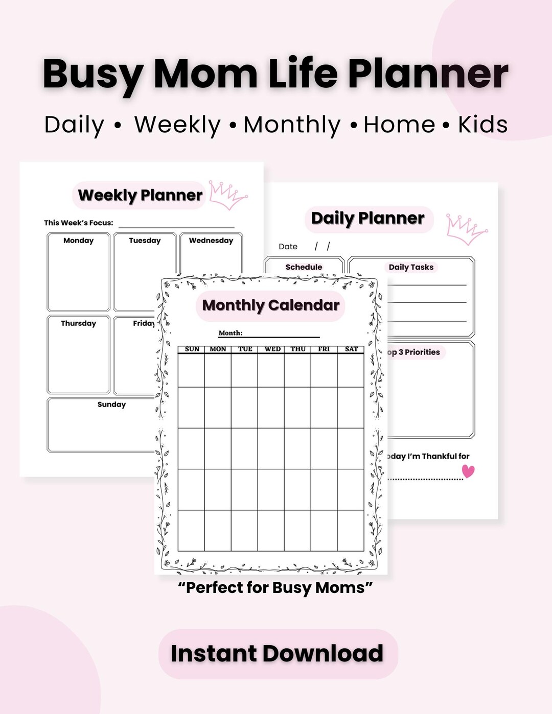 Busy Mom Life Planner Printable | Daily Weekly Monthly Organizer ...