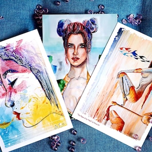 Set di 3 cartoline Post Card "Fantasy girls", cartoline A6