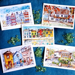 Lot de 5 cartes postales, illustration de maison personnalisée à l'aquarelle, impression de cinq cartes postales A6